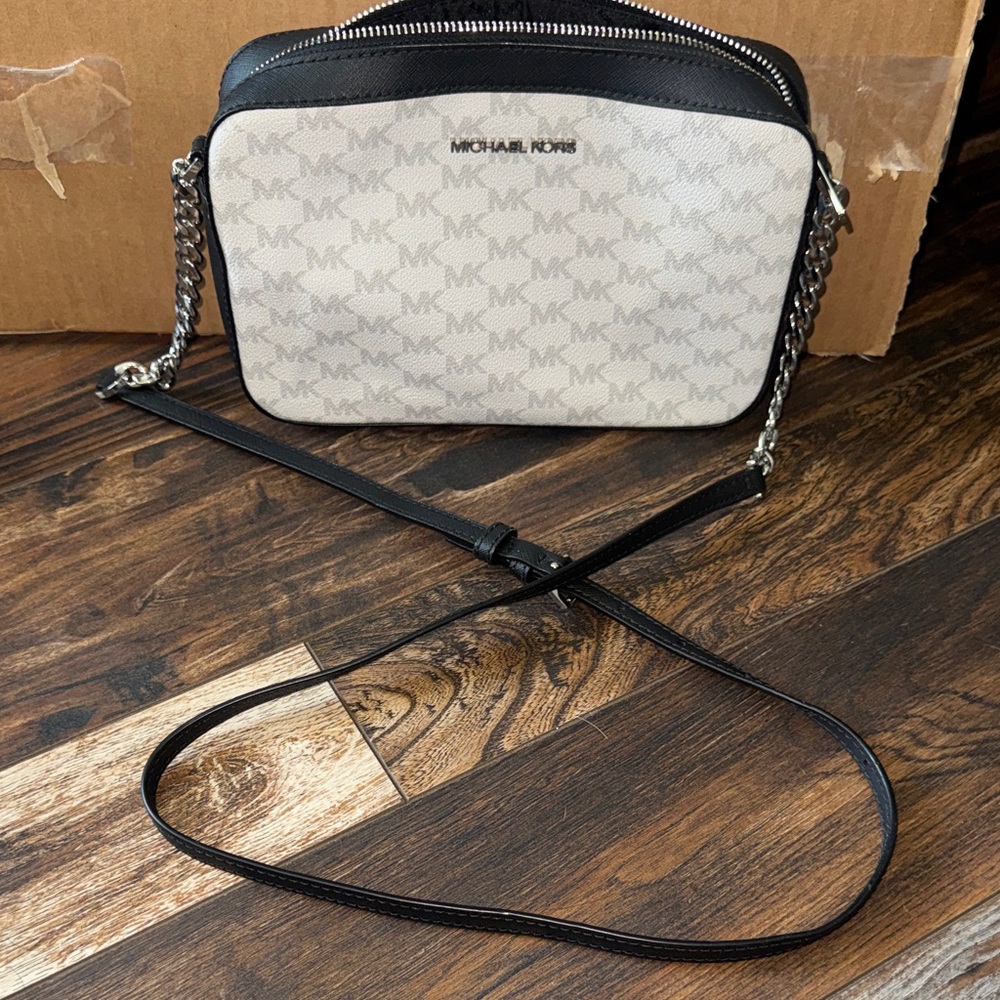 Michael Kors Cream and Black Signature Crossbody Bag